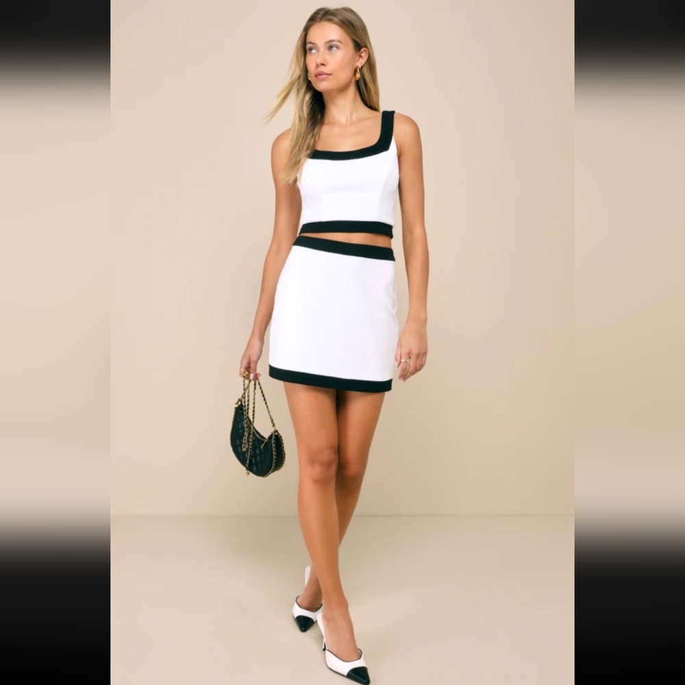 NWT Lulus Totally Sensational Crop Top & Skirt Set | Black & White | Size M